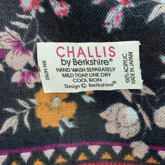 VINTAGE CHALLIS by Berkshire | Floral Black Tan Gray 29" Scarf - Picture 4 of 7